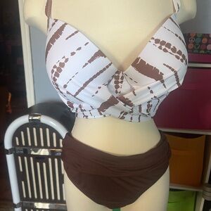 La Blanca Brown and White Halter Bikini with V-Neck